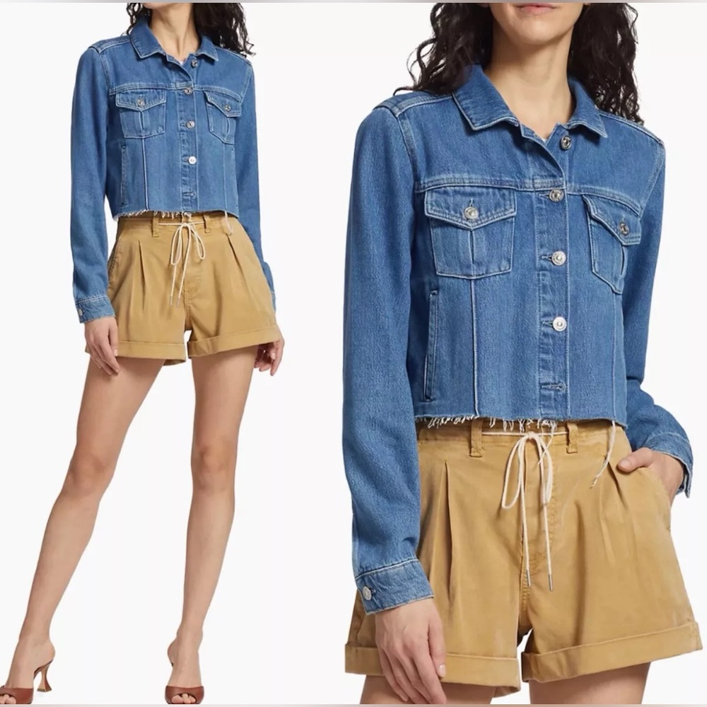 NWT PAIGE Women's Rowan Cutoff Denim Trucker Jacket Selah Box Pleat Size M